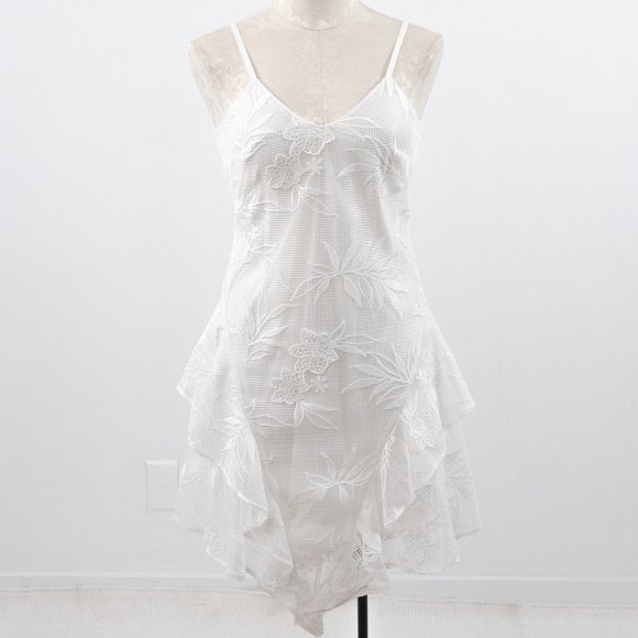 Parker XS Mesh Floral Asymmetric Mini Dress White - Picture 4 of 13